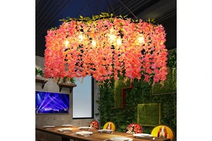 Wholesale Biophilic Design Wisteria Flower Chandelier Artificial Floral Hanging Pendant Light For Restaurant Cafe Hotel Decor