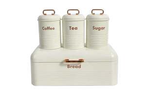 4-Piece Large Black Farmhouse Bread Tin Metal Bread Box With Tea Coffee Sugar Container Set