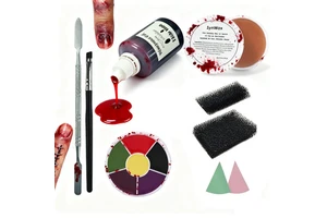 Halloween Party Face Body Painting Kit 12 Vibrant Colors Makeup Set with Fake Blood Scary Designs Face and Body Painting