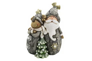 Wholesale Christmas Magnesia Santa and Deer with Led Light Ornaments Mgo Christmas Santa Decoration