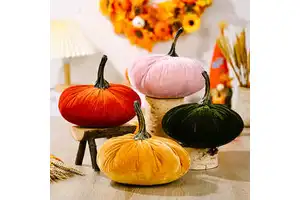 Soft Short Plush Orange Yellow Green Pink Pumpkin Decoration Suppliers for Fall Autumn and Halloween Wholesale