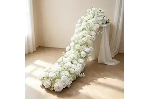 Hot Sale Artificial Silk Flower Runner Long Table Rose Floral Swag for Wedding Christmas Banquet Table Layout Decor