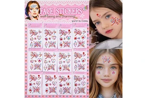 High Quality Acrylic Mixed Design Child Face Stickers Fashionable Adhesive Glitter Jewel Tattoo for Festival Makeup Wholesale
