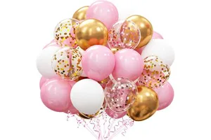 30Pcs Pink Gold Confetti Latex Balloons Kit Helium Balloons Party Supplies for Wedding Girl Birthday Party Decoration