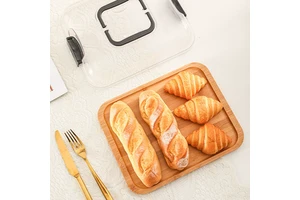 Bamboo Snack Tray Divided Charcuterie Board Serving Platter Food Storage Box Clear Lid Multi Compartment Tray