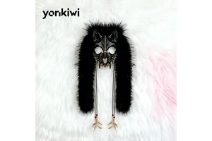 Viking Fox Wolf Mask With Faux Fur Headpiece - BDSM & Cosplay Role Play Prop For Halloween Costume Party