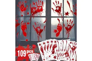 109 PCS Spooky Window Stickers for Halloween Party Decorations Bloody Handprint Footprint Halloween Decorations