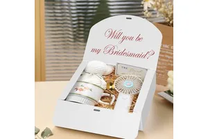 10pcs 10.6x7.8x3.1 Inch Kraft Paper Gift Boxes Lids White Ribbon Stamping Folder For Bridesmaid Proposals Birthdays Cupcakes