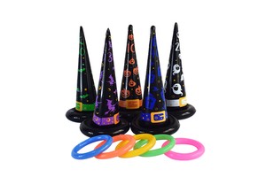 MART Halloween Themed Party Supplies Indoor Outdoor Fun Inflatable Witch Hats Shape Ring Toss Game Toy With Plastic Rings