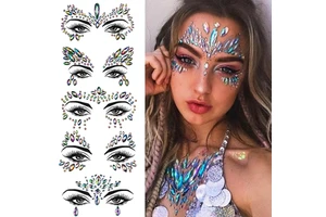 3D Sexy Face Tattoo Stickers Temporary Tattoos Glitter Fake Tattoo Rhinestones Masquerade for Women Party Face Jewels