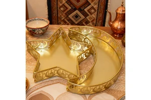 DAMAI 2026 New Ramadan Fruit Plate Home Decoration Eid Ornament Mubarak Moon and Star Party Snack Iron Tray Ramadan Deco