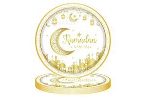 Custom Printed Decorative Muslim Eid Ramadan Mubarak Party Supplies Disposable Paper Tableware Party Pack