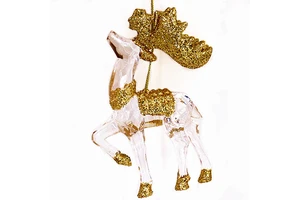 Plastic Reindeer With Glitter Christmas Ornaments Festival Indoor Party Christmas Decoration Supplier Christmas Deer Ornament