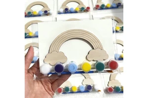 Factory Pre-Packaged Rainbow Party Favors for Kids Wooden Rainbow Cutouts with Magnets & Painting Kits