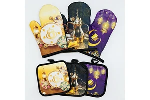 2pcs Eid Mubarak Baking Anti-Hot Gloves Pad Kitchen Mat Ramadan Mubarak Decorations Islamic Muslim Ramadan Kareem Party Supplies