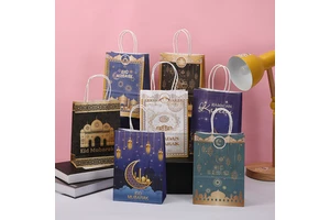 Nice Muslim Eid Mubarak Party Decoration Supplies Kraft Paper Tote Bag Islamic Ramadan Gift Bag Festival Decoration