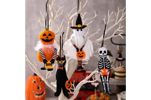 Small Black Cat and Pumpkin Pendant Halloween Ghost Crossbones Decor for Home and Party New Holiday Supplies