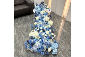 Luxury Wedding Bride and Groom Table Arrangement Artificial White and Green Flower Runner Decoration