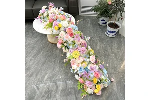 Colorful Wedding Backdrop Decoration Flower Arrangement Display Window Exhibition Hall Table Flower Long Row Flower
