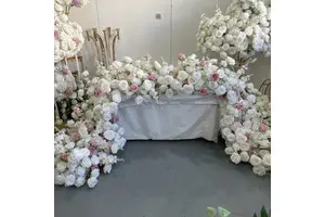 Luxury White Pink Rose Mixed 11ft Artificial Flower Runner Sweetheart Table Silk Floral Arrangements Wedding Banquet Decoration