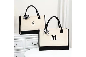 Premium Quality Tote Bag Gift Monogram Initial Cotton Canvas Chic Tote Shopping Bag Wedding Birthday Beach Holiday Gift