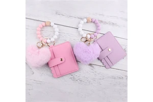 Hot Sale High Quality Holiday Giveaways Plush Ball Keychain with Card case Car Pendant Silicone Beads String Party Favors