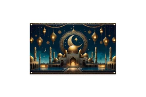 Wholesale Ramadan Polyester Banner Backdrop Decoration 5.9x3.6ft Eid Wall Party Decoration for Ramadan Decoration Supplies