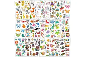 Cute Mini Cartoon Face Temporary Tattoo Stickers Kids Party Favors with Paper Pirate Dinosaur Mermaid Shark Car Suit Designs