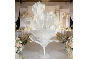 Handmade 3D Fabric Ruffled Artificial Wedding Table Centerpiece with Gauze Flowers and Desktop Decoration