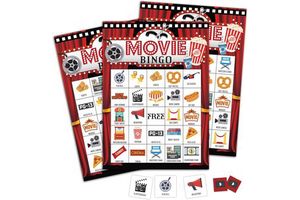 Customized Movie Bingo Games Cards, Movie Night Party Game, Family Night Games Decor Cinema Theme Party Activity Supplies