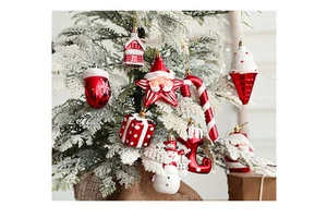 Shatterproof Plastic Christmas Ornament Set, Red White Santa Snowman Candy Tree Decorations, Glossy Holiday Hanging Baubles