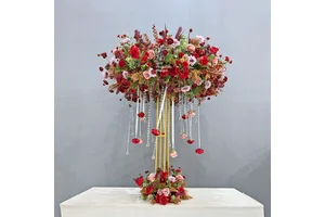 GNW Factory Direct Sales Red Flower Centerpieces With Metal Stand Customized Floral Arrangement for Wedding Table