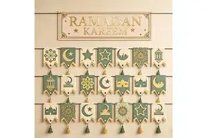608410 Ramadan Decoration Set 1x banner Bunting Party Maker Ramadan Supplies