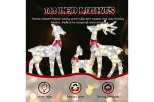 3-Piece Lighted Tinsel Christmas Reindeer Family Set Weather-Proof Outdoor Decorations 3 Christmas Ornament Christmas Ornament