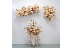 Wedding Flower Backdrop Set Silk Natural Style Golden Romantic Retro Handmade Durable Floral Garland Table Runner for Rose