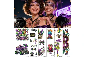 Carnival MARDI GRAS Theme Party Decorations Craft Masquerade Party Carnival Design Cardboard Cartoon Temporary Tattoo Stickers