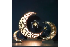 Ramadan Home Decor Mubarak Wood Moon Crescent Lights Ramadan Products Kareem Lanterns Lighting Decorations