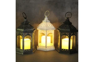 Home Decor Plastic Battery Powered Flameless Candle Garden Ramadan Lantern With LED Candle