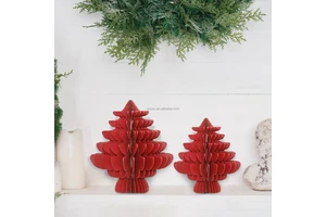 Paper Tree Honeycomb Paper Christmas Festival Tree Hanging Ornaments with Magnets Xmas Home Decorations