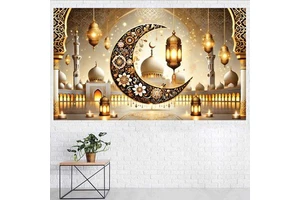 DAMAI Ramadan Mural Banner Polyester Crescent Moon and Lantern Design Durable Wall Background for Muslim Eid Mubarak Supplies