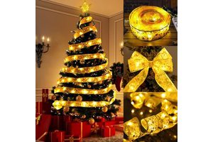LED Ribbon Lights Christmas Tree Ornaments Fairy String Lights DIY Lace Bow for Navidad Home New Year Christmas Decoration Lamp