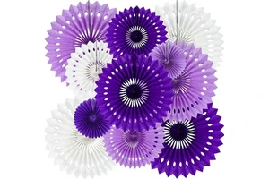 Lavender/Purple/White Honeycomb Paper Hanging Fans Decoration Set for Halloween Baby Shower Wedding Photo Booth