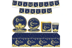 Blue Gold Ramadan Mubarak Disposable Tableware Ramadan Decoration Mubarak Ramadan Kareem Muslim Islamic Party Supplies