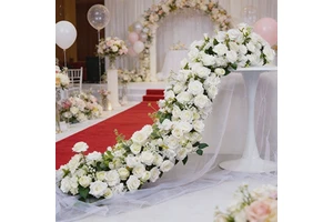 Wedding Decorations Silk Modern White Roses Row Artificial Flower 200cm Long Table Scene Layout for Birthday Banquet Hall