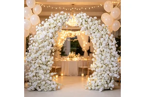 H185 White Roses Horn Arch Artifical Flowers, Wedding Backdrop, Stage Decorations, Proposal Ceremony Setup