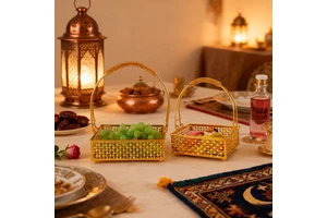 Portable Luxury Multi-Functional Snack and Fruit Storage Basket Cross-Border Arab Festival Ramadan Supplies with Hollow Tray