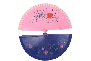 High Quality Customized Printed Satin Folding Hand Fan Fashion Party Favor with Wooden Base