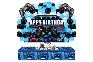 LEMON Video Game Party Supplies Happy Birthday Gaming Backdrop Balloons Arch Garland Kit Table Covers Controller Balloons
