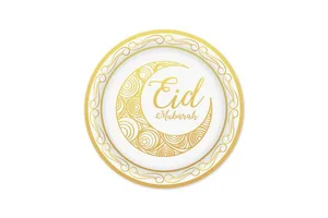 Golden Eid Mubarak Party Supplies Ramadan Eid Mubarak Disposable Plates and Cups Ramadan Party Tableware Set Serves 24