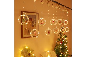 Indoor Christmas Santa Claus Cartoon Cute Led Lights Room Window Home Holiday Party Decoration Ornaments Christmas String Lights